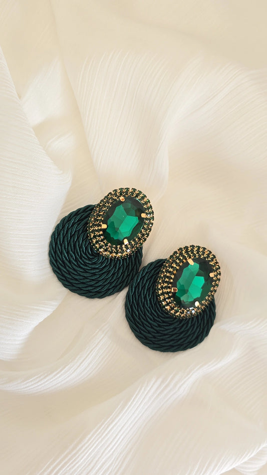 Green rhinestone fan earrings