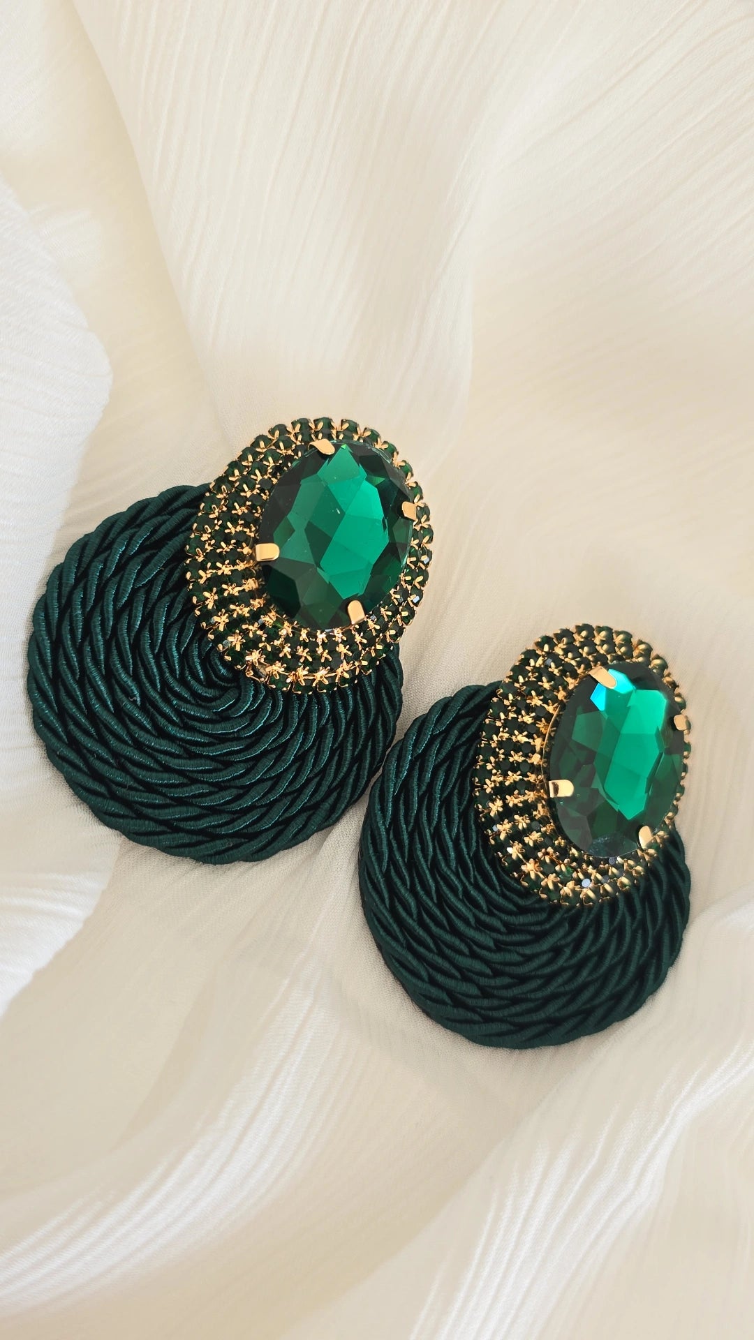 Green rhinestone fan earrings