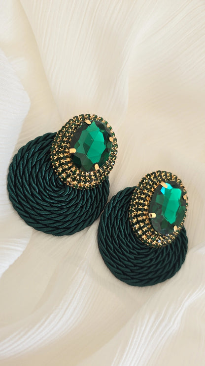Green rhinestone fan earrings