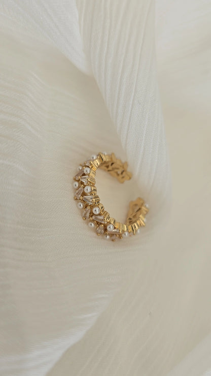 Gold pearl cuff ring