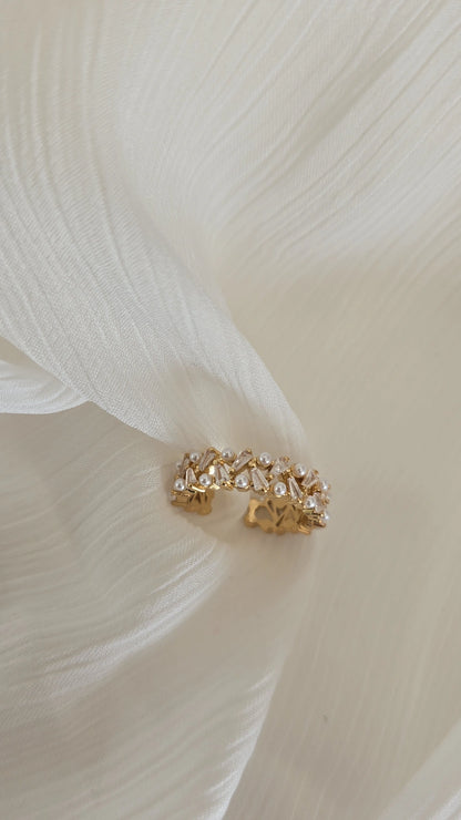 Gold pearl cuff ring