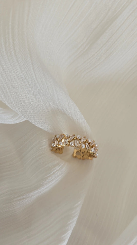 Gold pearl cuff ring