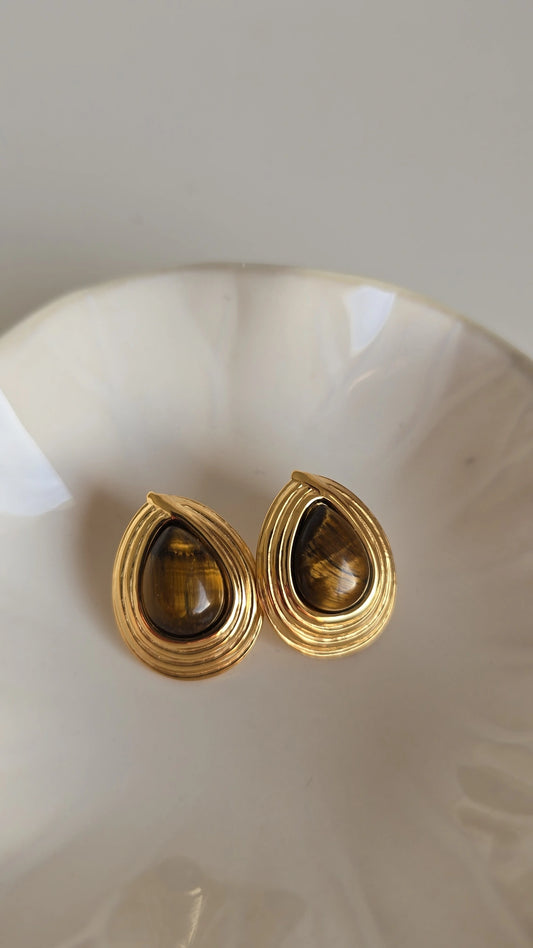 18k Gold plated Brown tones tear drop earrings
