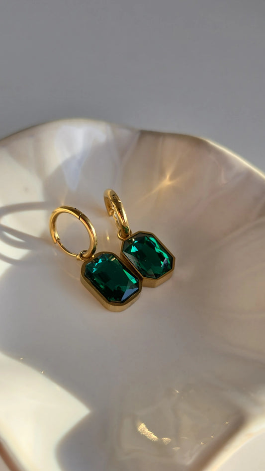 18k Gold plated Emerald Green drop earring