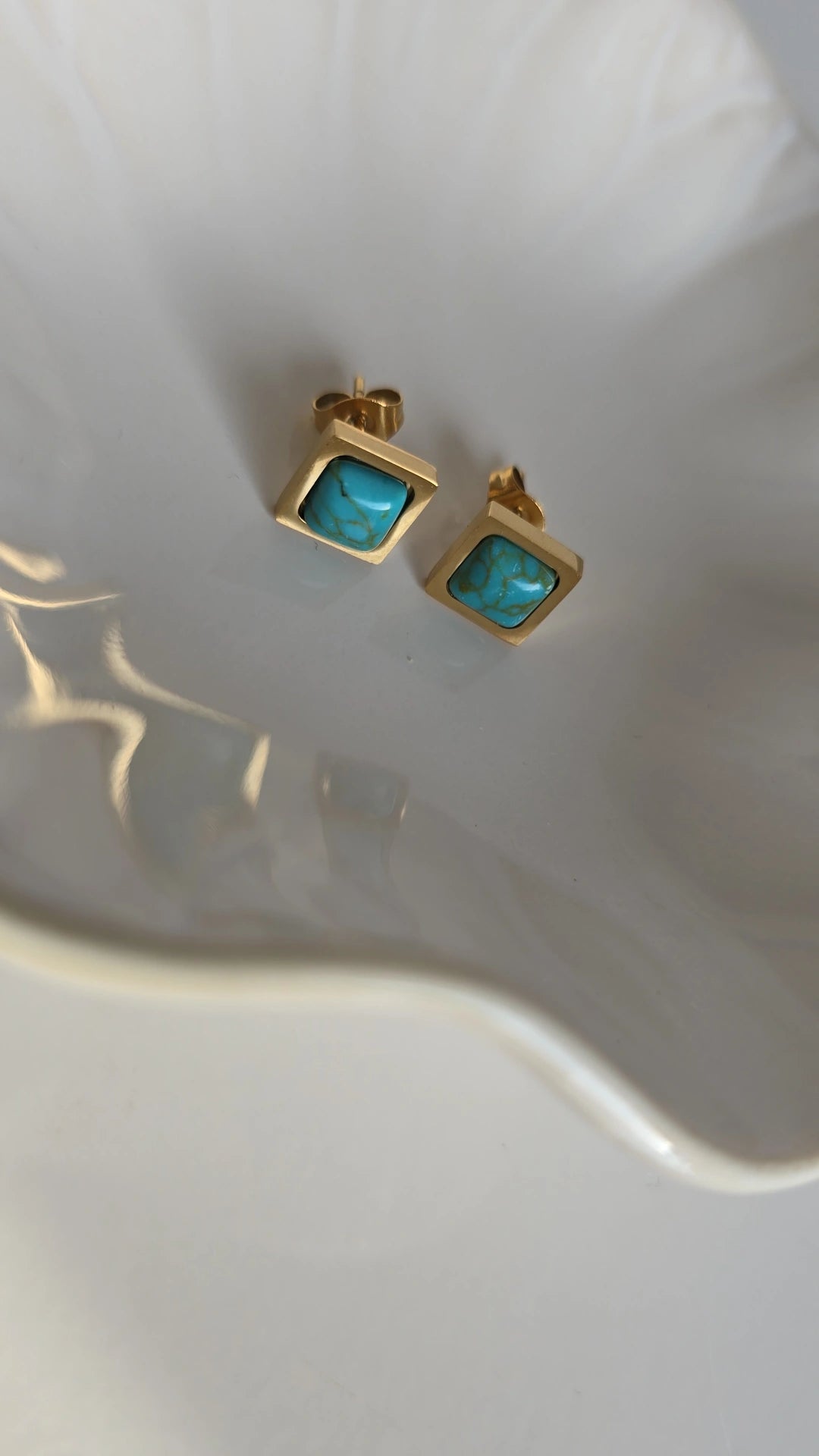 Gold plated marble blue stud earrings