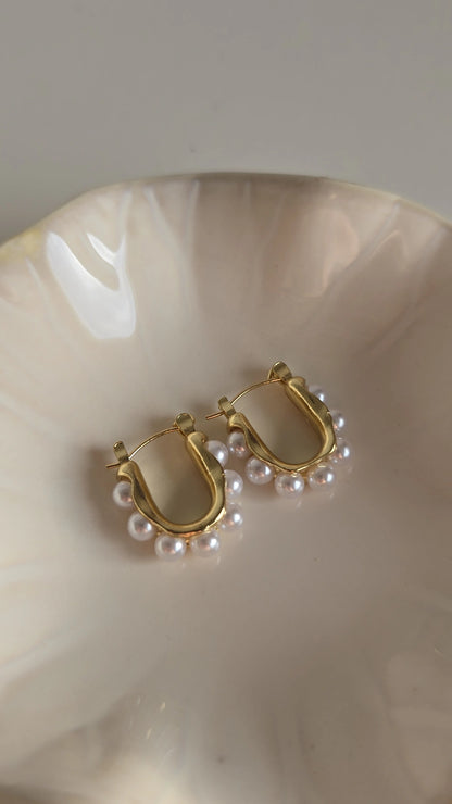 Gold plated pearl hoop earrings
