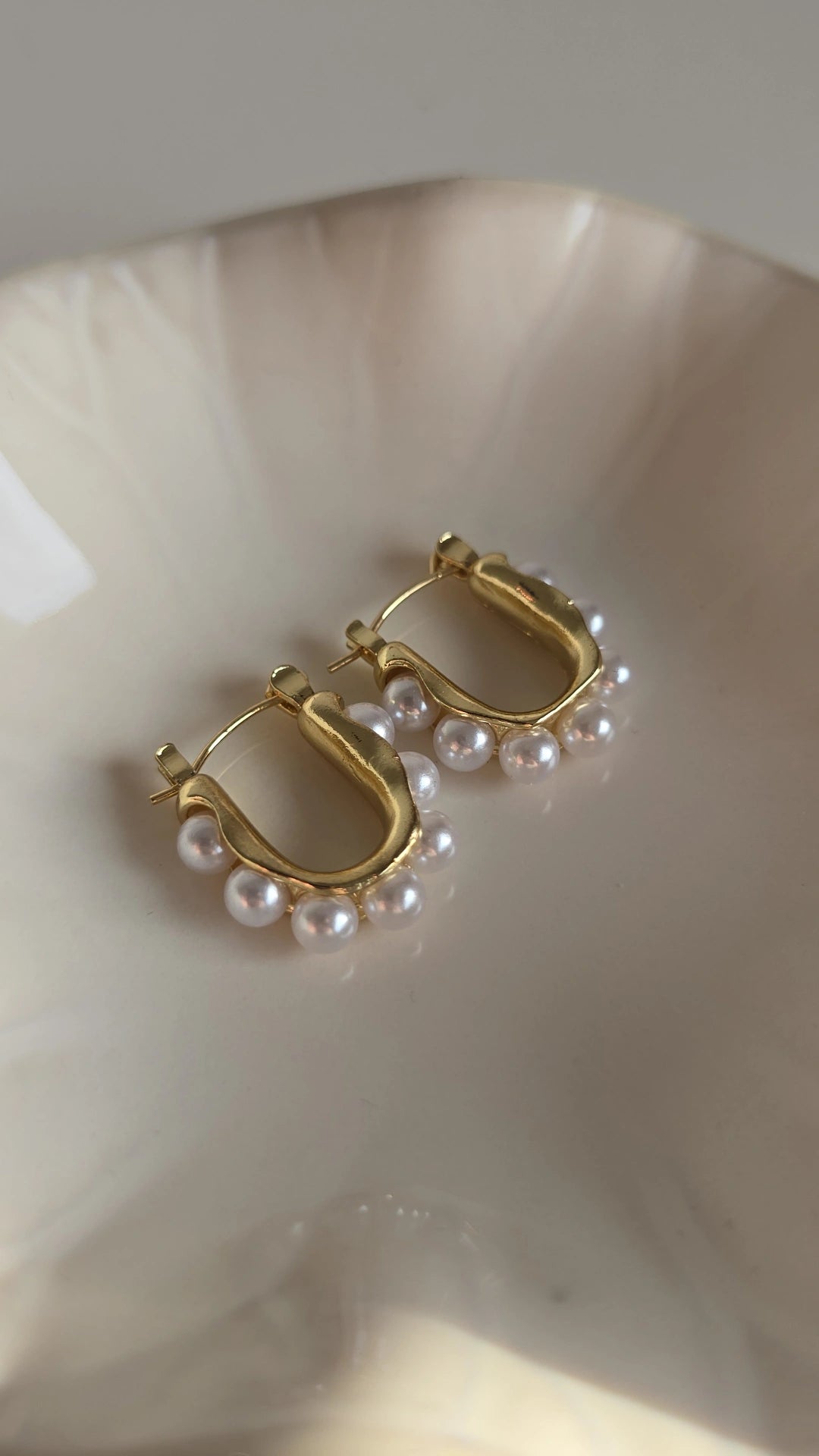 Gold plated pearl hoop earrings
