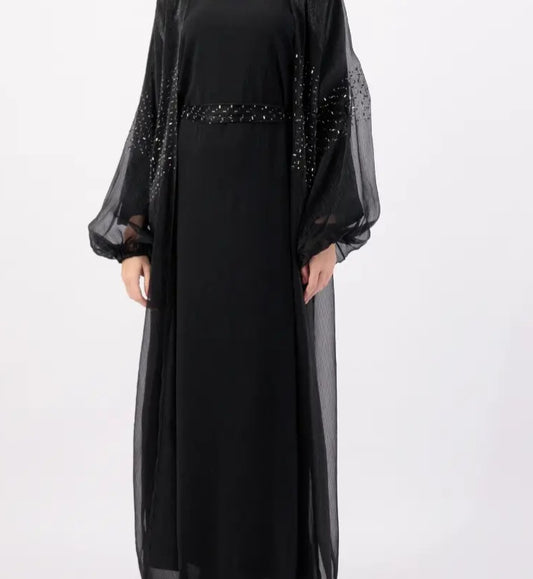 Black overcoat gemstone Abaya