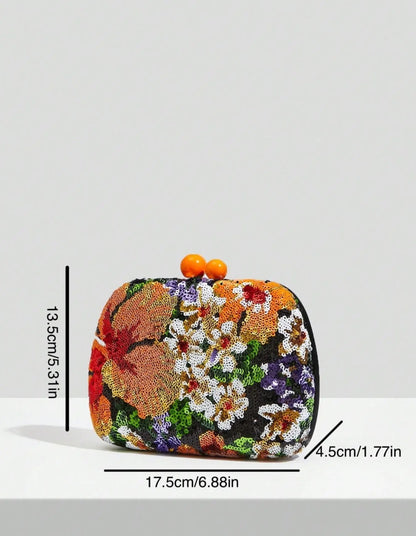 Sequin forest magnet clutch Bag