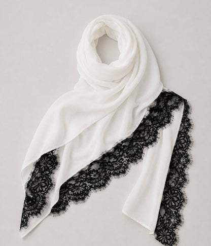 White and Black lace Modal Hijab