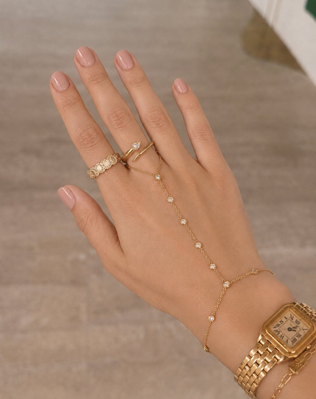 Full Diamond hand chain ring bracelet