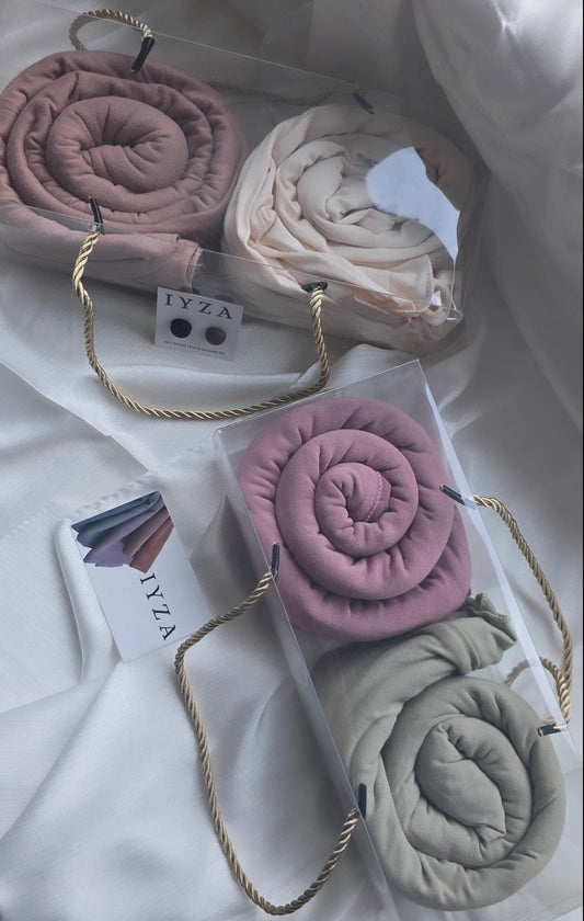 2 Premium Jersey Hijab gift boxes with 2 hijab magnets