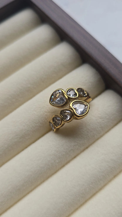 Large Hearts Wrap Ring 18k Gold plated/Stainless Steel