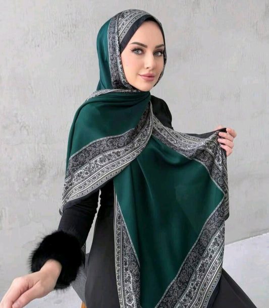 Bottle Green Retro printed hijab