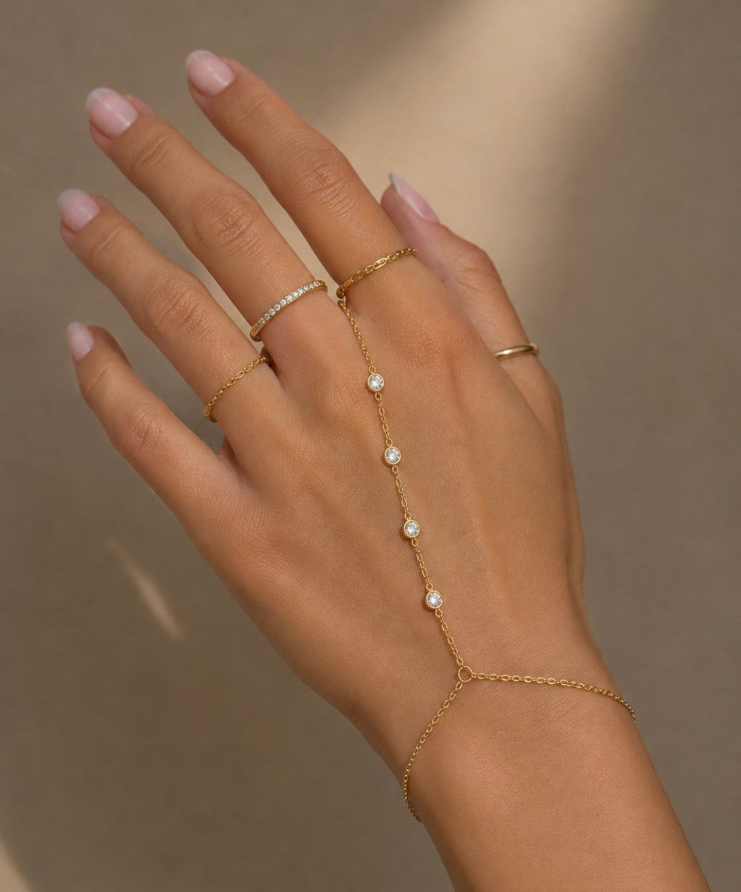 Diamond hand chain ring bracelet