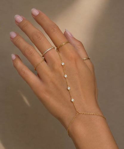 Diamond hand chain ring bracelet