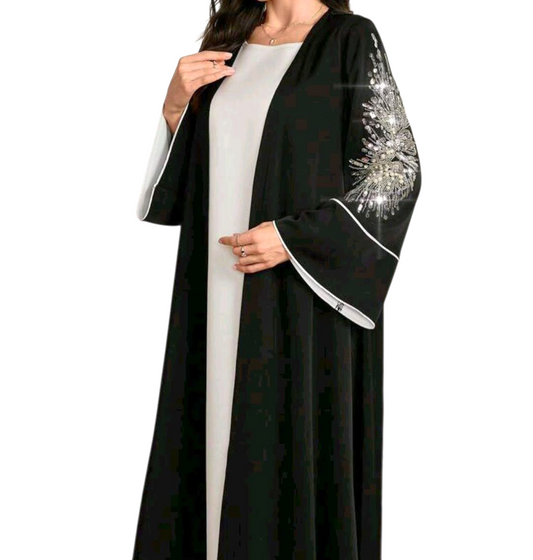 Open Abaya with detailed embellished pearl sleeves