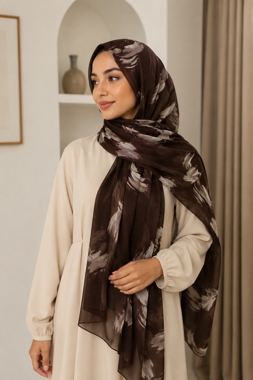 Floral Pearl Brown Hijab