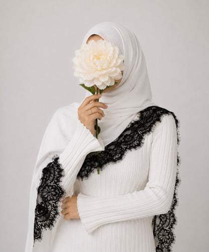 White and Black lace Modal Hijab