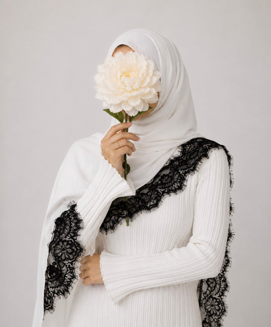White and Black lace Modal Hijab
