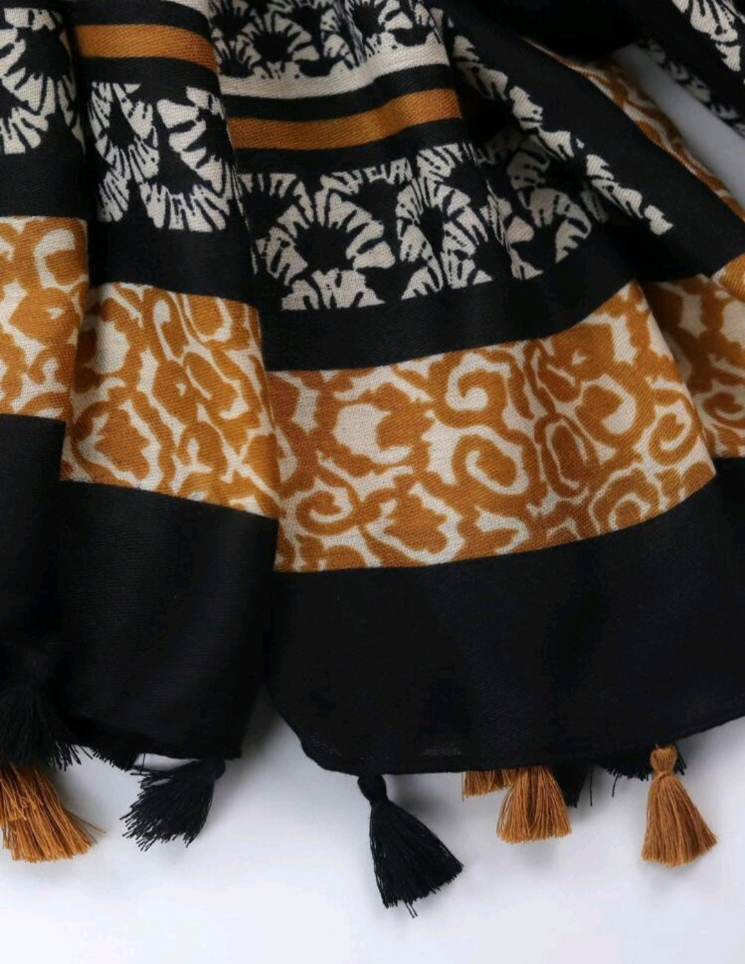 Black Printed Scarf with tassle