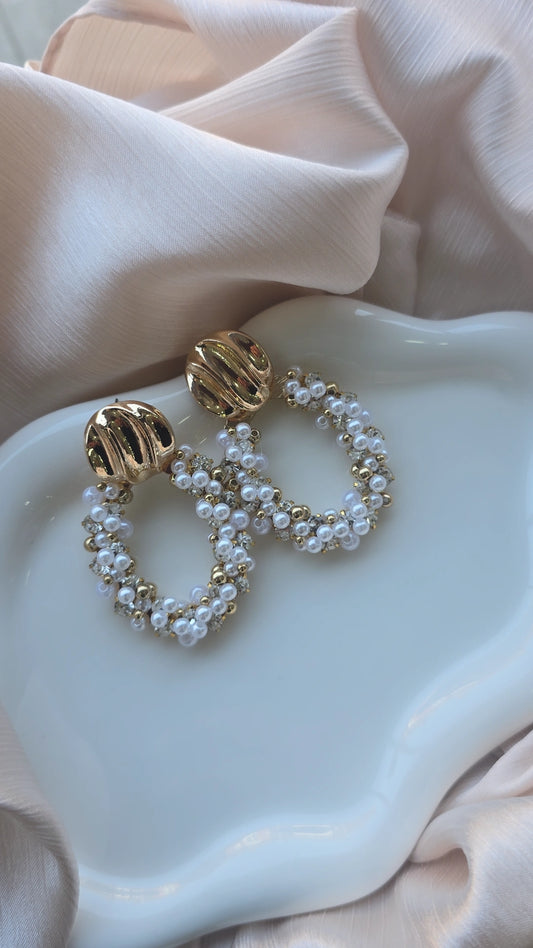 Oval Pearl Beaded Earrings