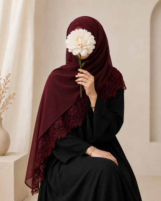Burgandy Lace Modal Hijab