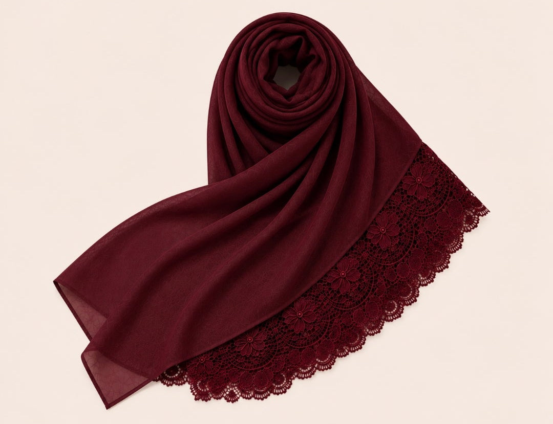 Burgandy Lace Modal Hijab