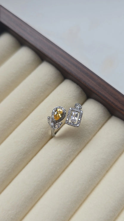 Waterdrop yellow stone wrap Ring