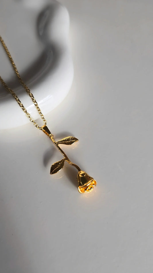 3D 24K Gold Plated Rose Necklace