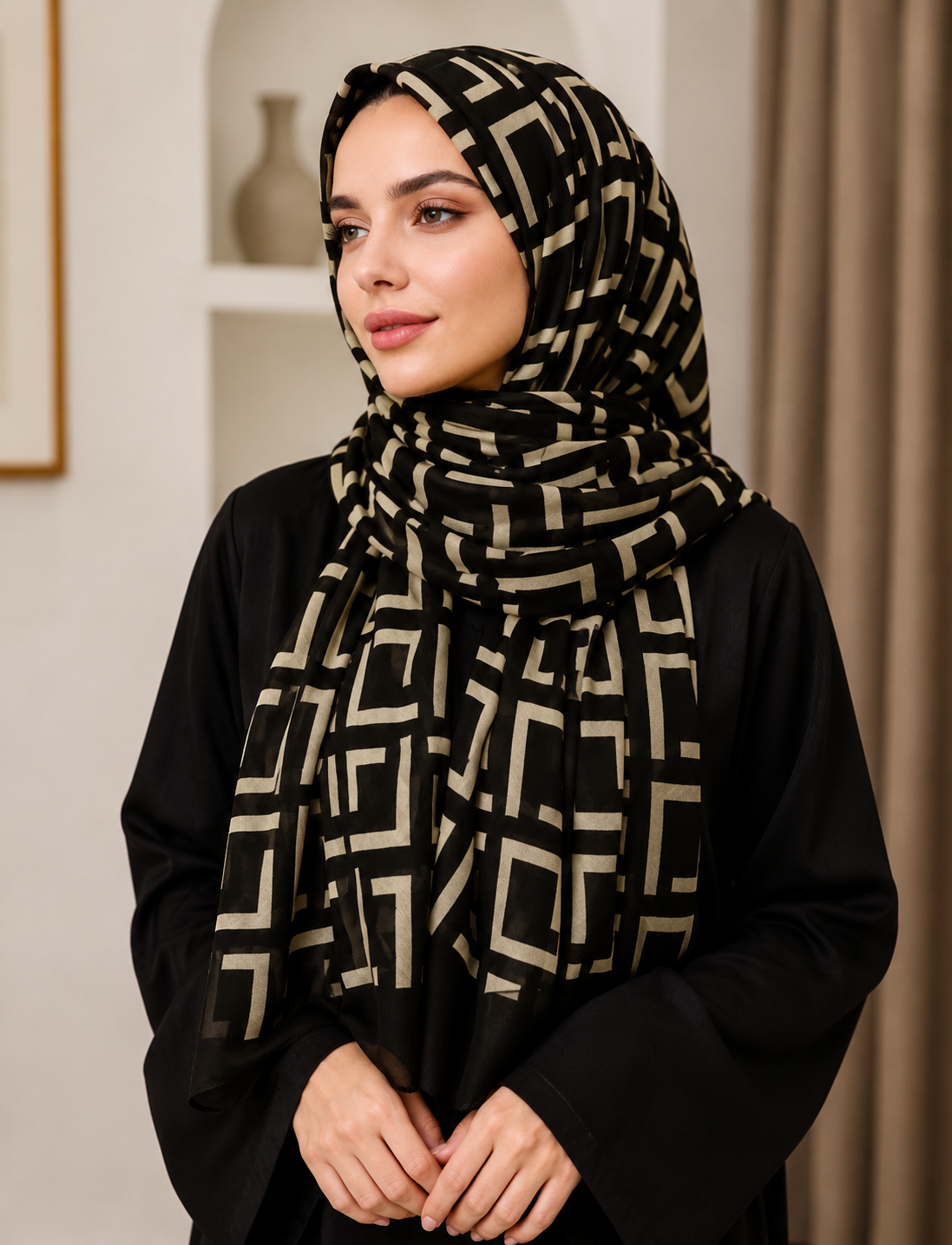 Beige Block Scarf