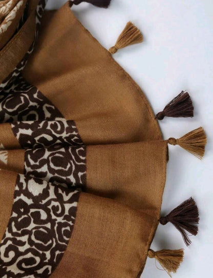 Caramel Printed Scarf with tassle