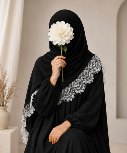 Black and White lace Modal Hijab