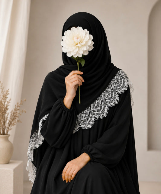 Black and White lace Modal Hijab