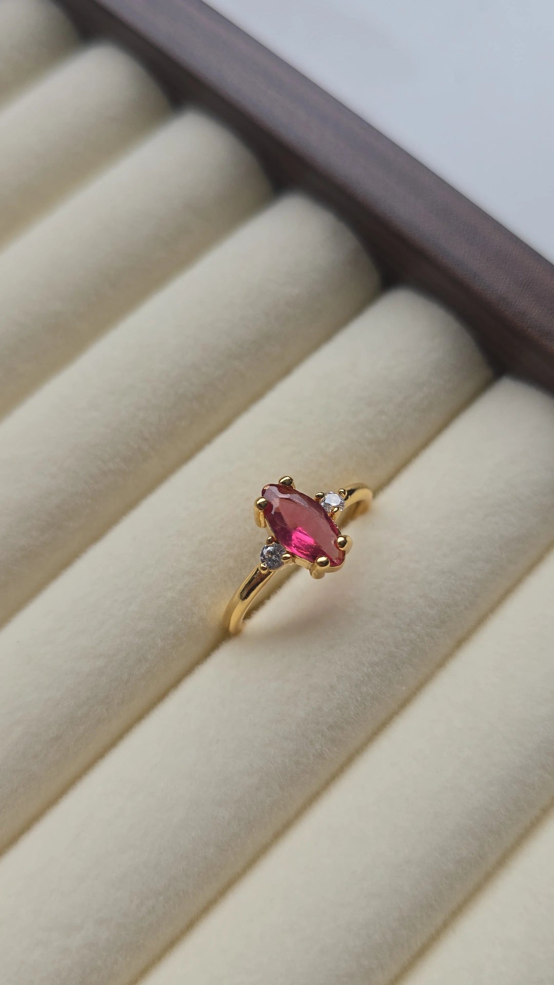 Ruby Red Stone Ring 18k Gold plated/Stainless Steel