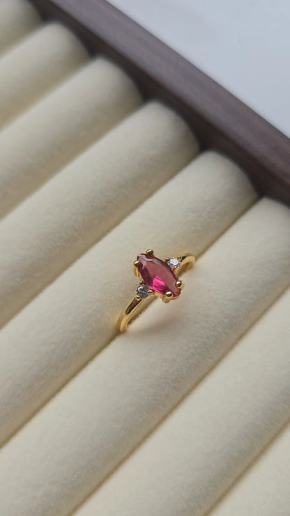 Ruby Red Stone Ring 18k Gold plated/Stainless Steel