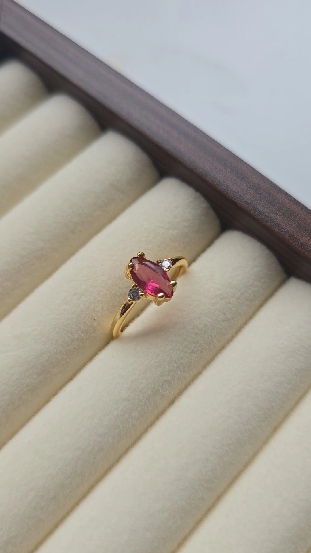 Ruby Red Stone Ring 18k Gold plated/Stainless Steel