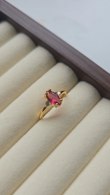 Ruby Red Stone Ring 18k Gold plated/Stainless Steel
