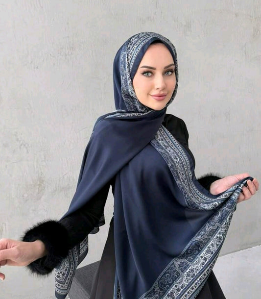 Navy Retro printed hijab