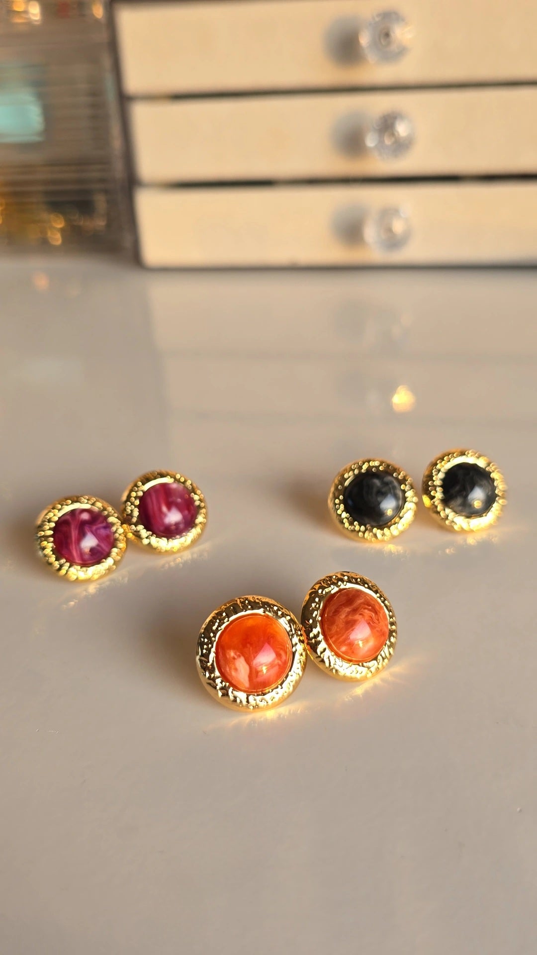 Gold plated Round marble earrings