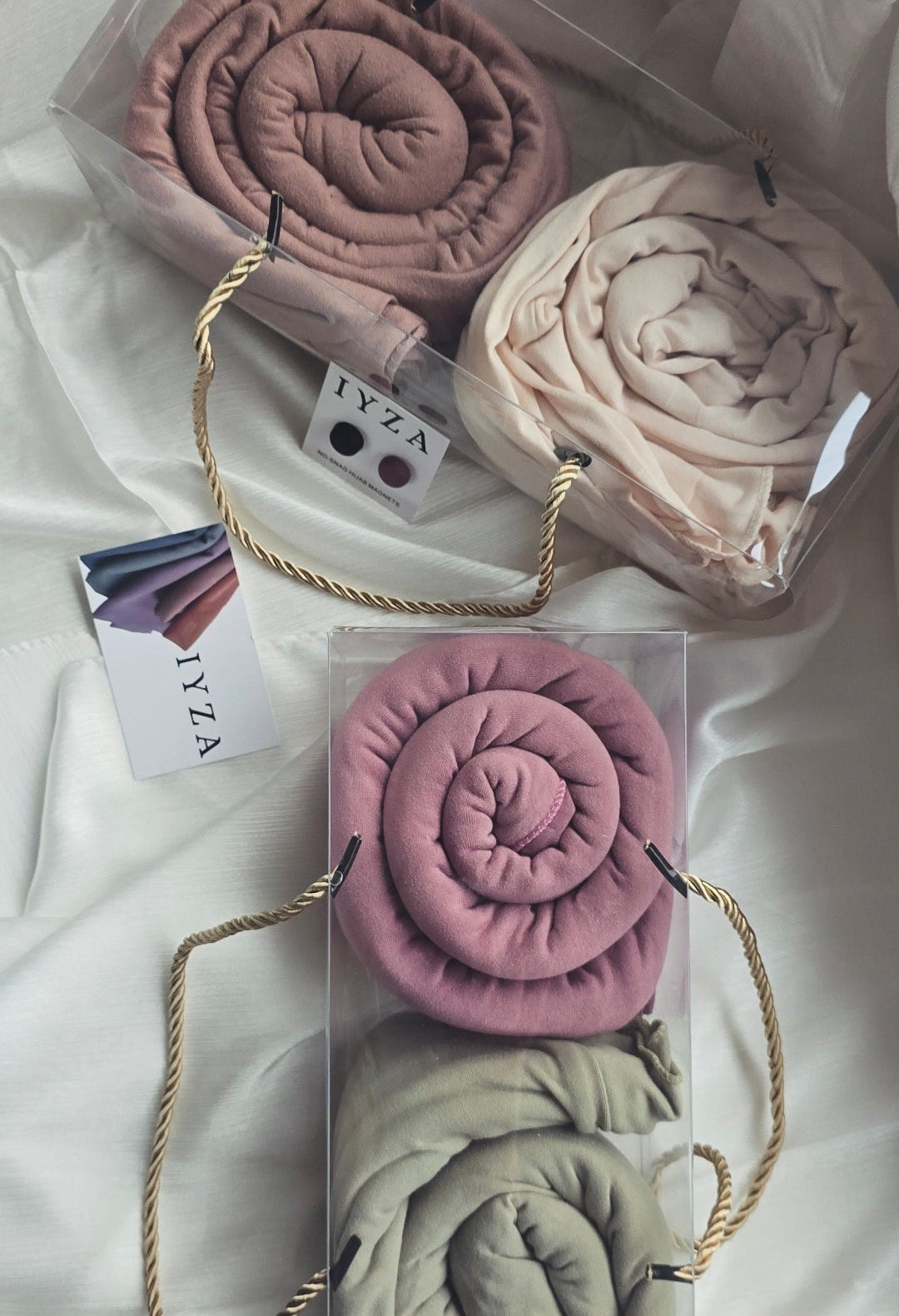2 Premium Jersey Hijab gift boxes with 2 hijab magnets
