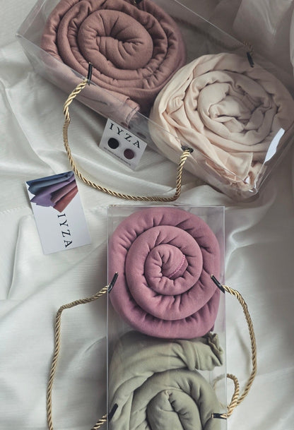 2 Premium Jersey Hijab gift boxes with 2 hijab magnets