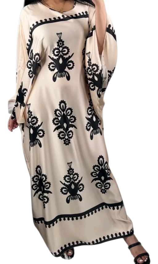 Satin Printed Champagne Khaftan