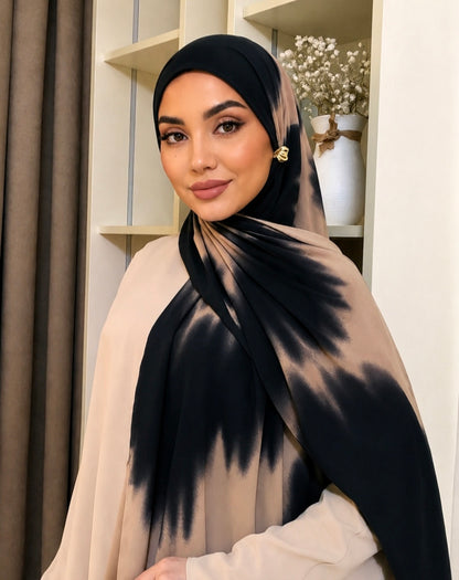 Tie Dye Black & Beige Hijab