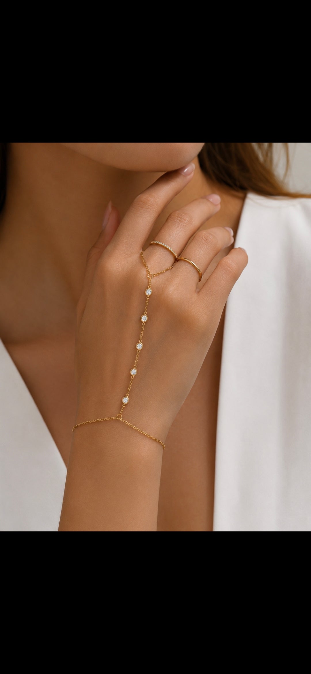 Diamond hand chain ring bracelet