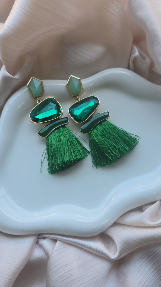Green tassle  Stud Earrings