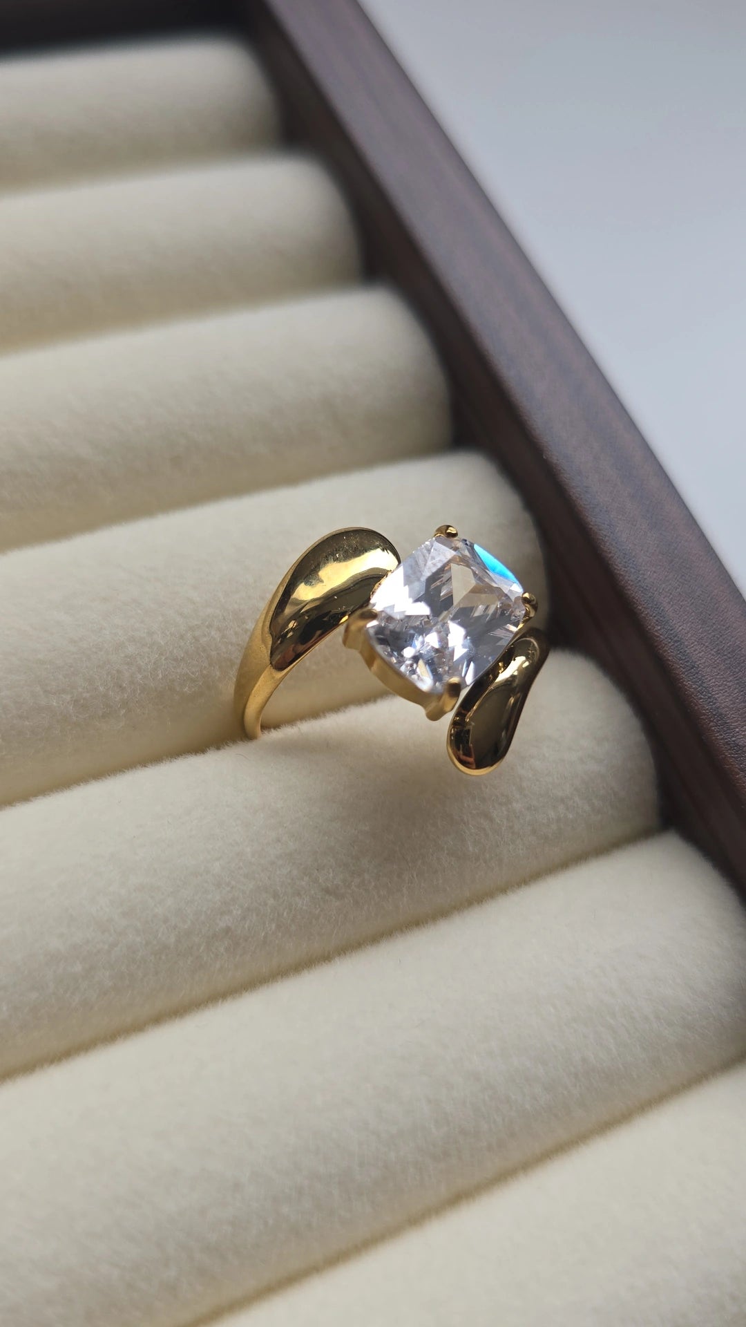 Large Double Wrap stone Ring 18k Gold plated /Stainless Steel