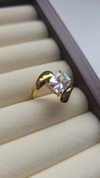 Large Double Wrap stone Ring 18k Gold plated /Stainless Steel