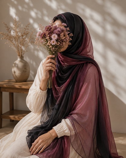Ombrè Black+Burgandy Hijab
