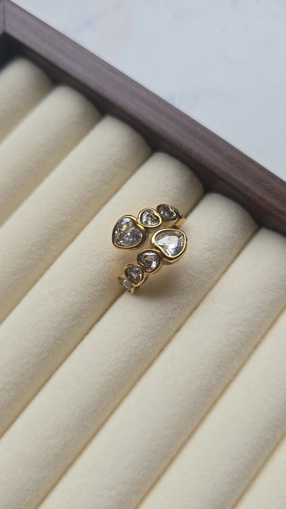 Large Hearts Wrap Ring 18k Gold plated/Stainless Steel